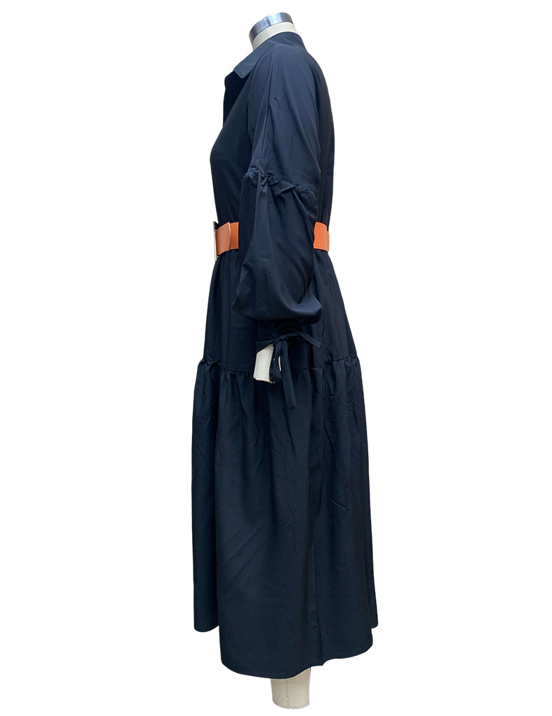 Spring Women's Fashion Chic Turndown Collar Long Sleeve Casual Midi Dress