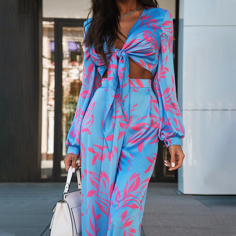 Spring Women's Fashion Sexy Shirt Straight High-Waist Wide-Leg Pants Set