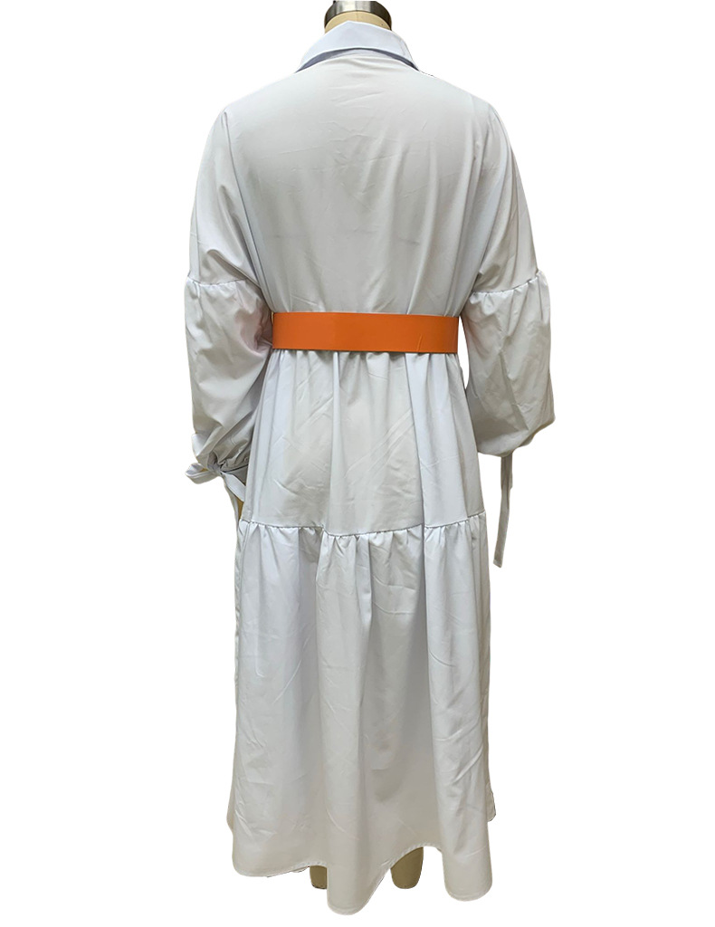 Spring Women's Fashion Chic Turndown Collar Long Sleeve Casual Midi Dress