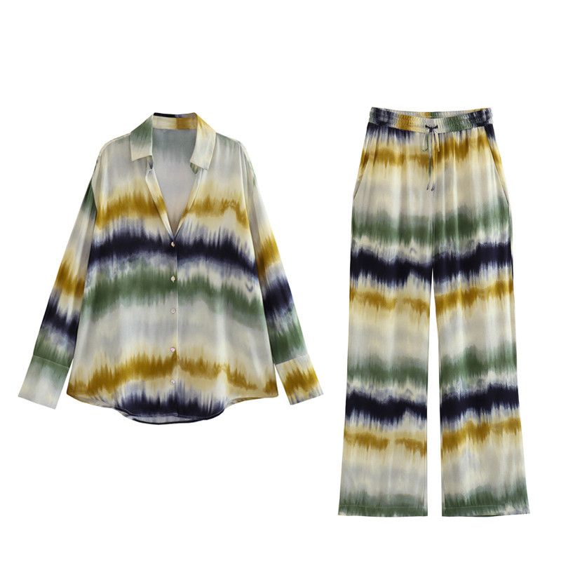 Women summer tie-dye printed shirt and trousers Two Piece Set