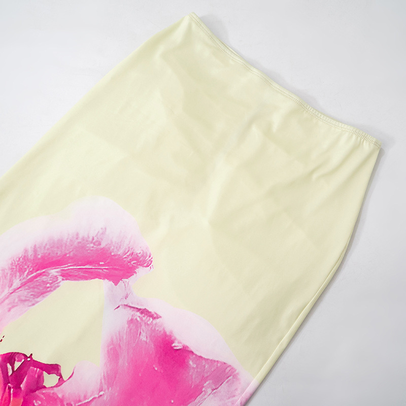 Women Summer Flower Print Suspender Top and Skirt Two Piece Set