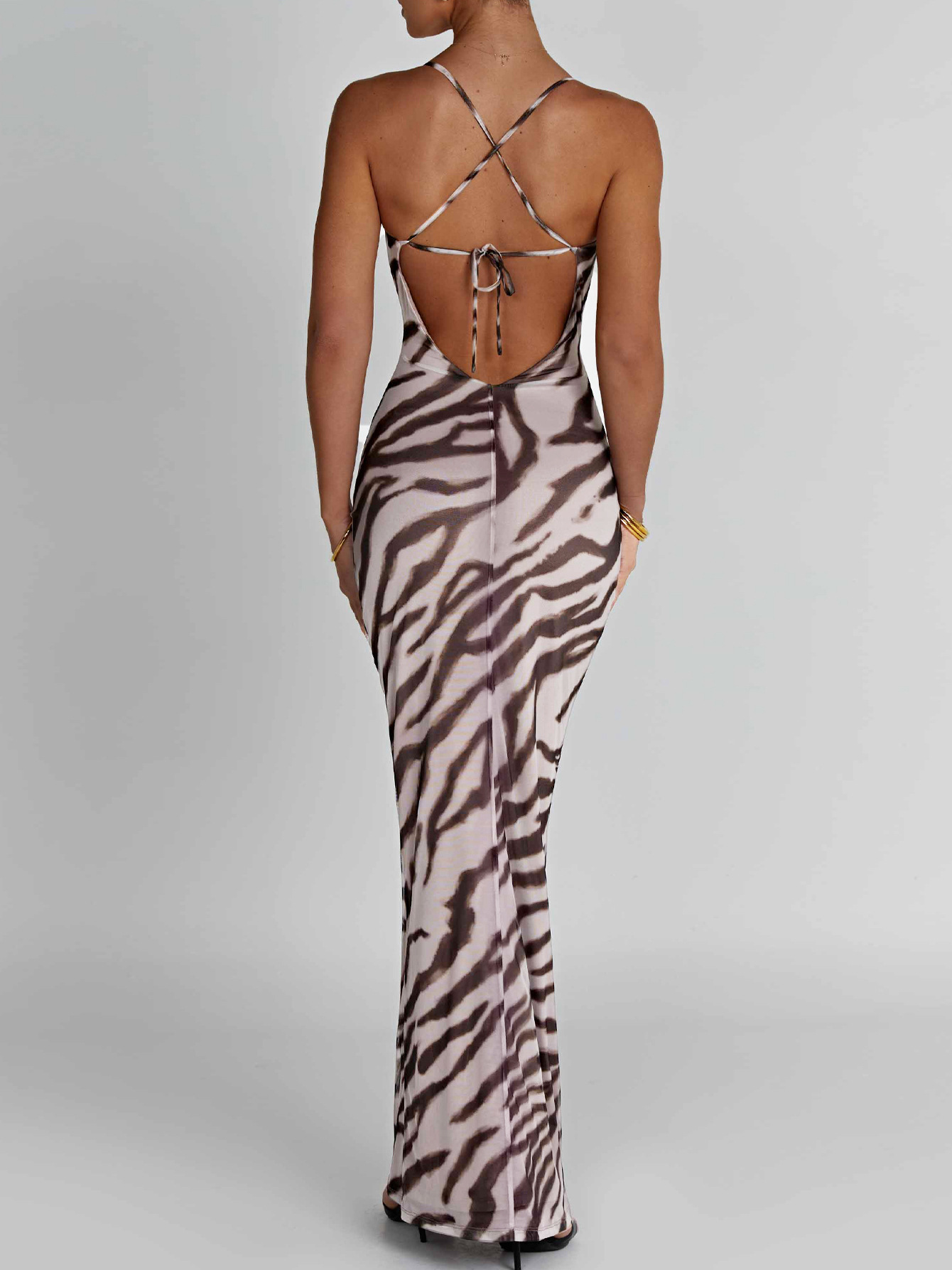 Women's Summer Fashion Print Sexy Low-Back Strap Maxi Dress