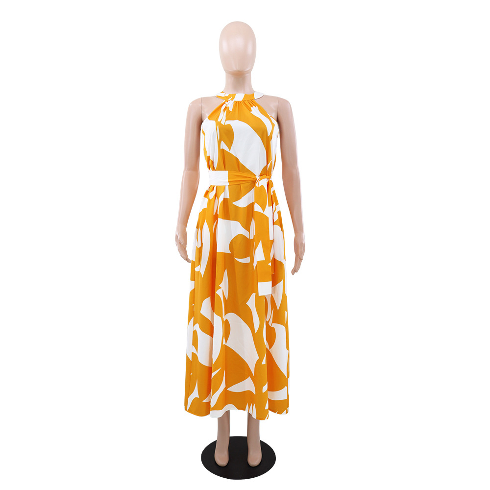 Women Print Halter Neck Summer Elegant Dress