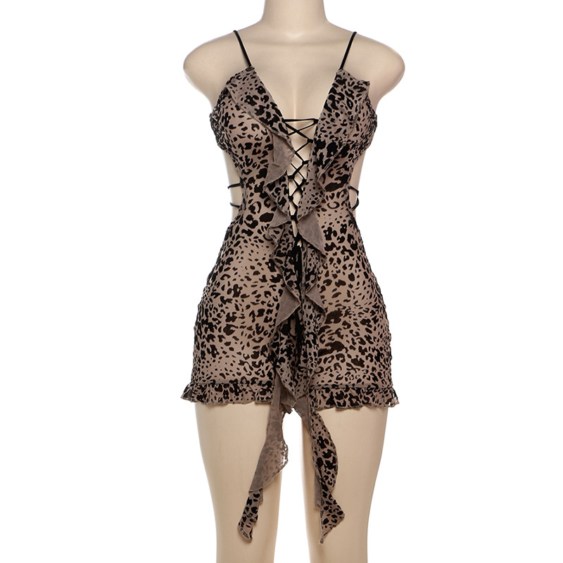 Spring Summer Print Low-Cut Lace-Up Tight-Fitting Jumpsuit For Women