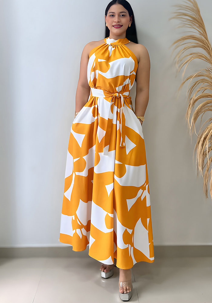 Women Print Halter Neck Summer Elegant Dress