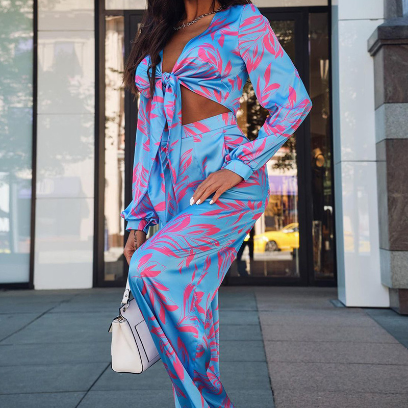 Spring Women's Fashion Sexy Shirt Straight High-Waist Wide-Leg Pants Set