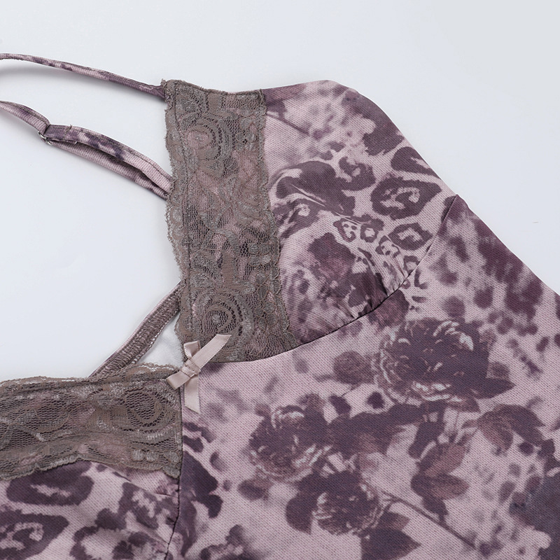 Women Sexy Summer Lace Print Strap Top