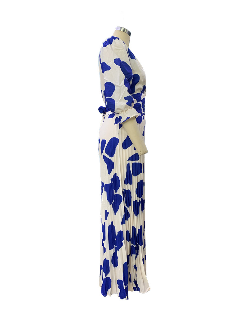 Summer Women's Fashion V-Neck Half-Sleeve Print Maxi Dress
