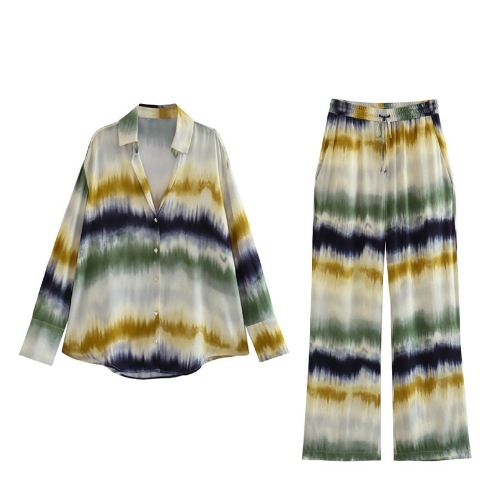 Women summer tie-dye printed shirt and trousers Two Piece Set