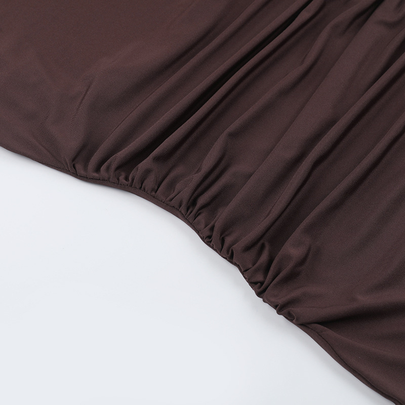 Women Round Neck Gathered Sexy Backless Bodycon Dress