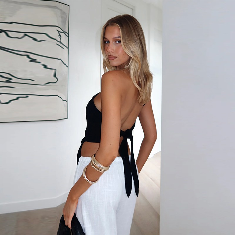 Women Sexy Slash Shoulder Backless Lace Irregular Suspender Top