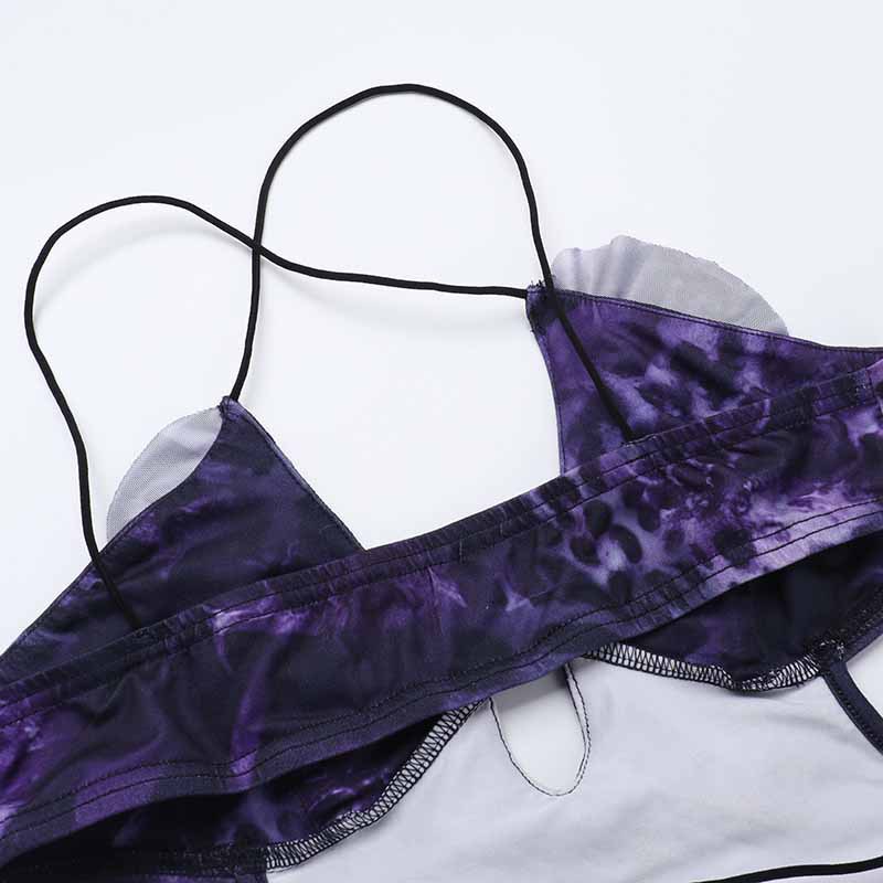 Women Spring Sexy Ruffle V Neck Print Slit Dress