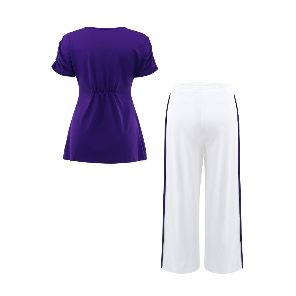 Women Casual Slit Top and High Waist PantsTwo Piece Set