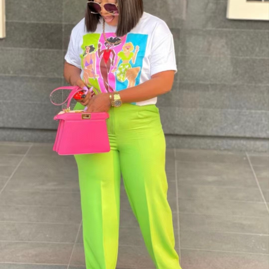 Women American straight shoulder short-sleeved T-shirt summer half-sleeved top