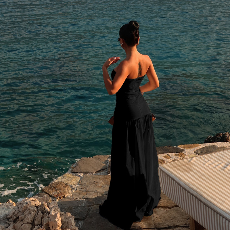 Women Summer Women Beach Holidays Strapless Hollow Dress