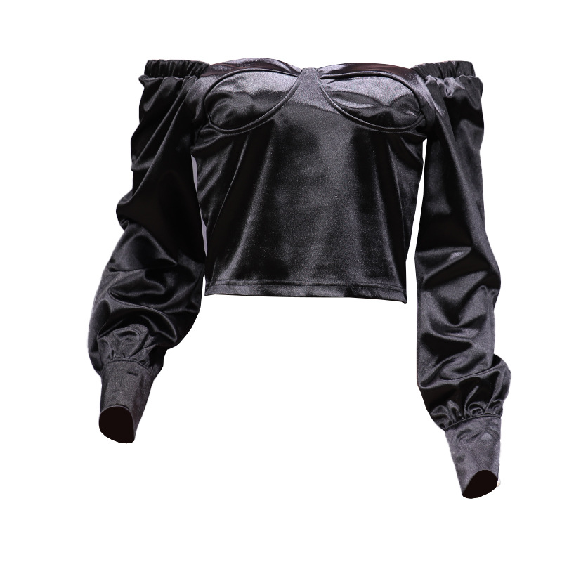 Women's Solid Color Chic Sexy Off-Shoulder Long Sleeve Satin Top