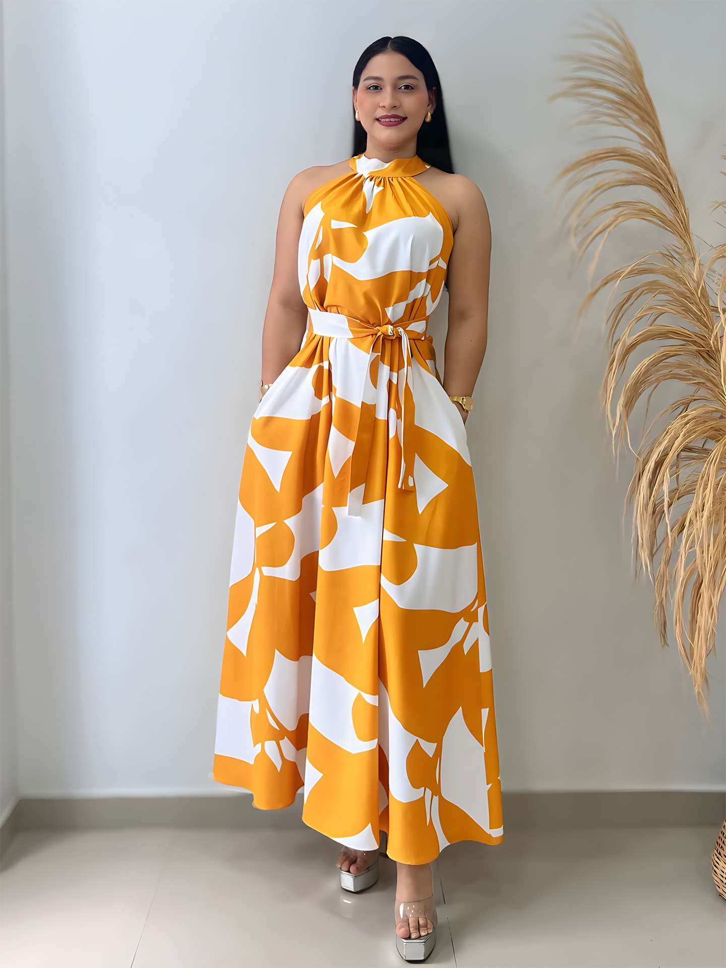 Women Print Halter Neck Summer Elegant Dress