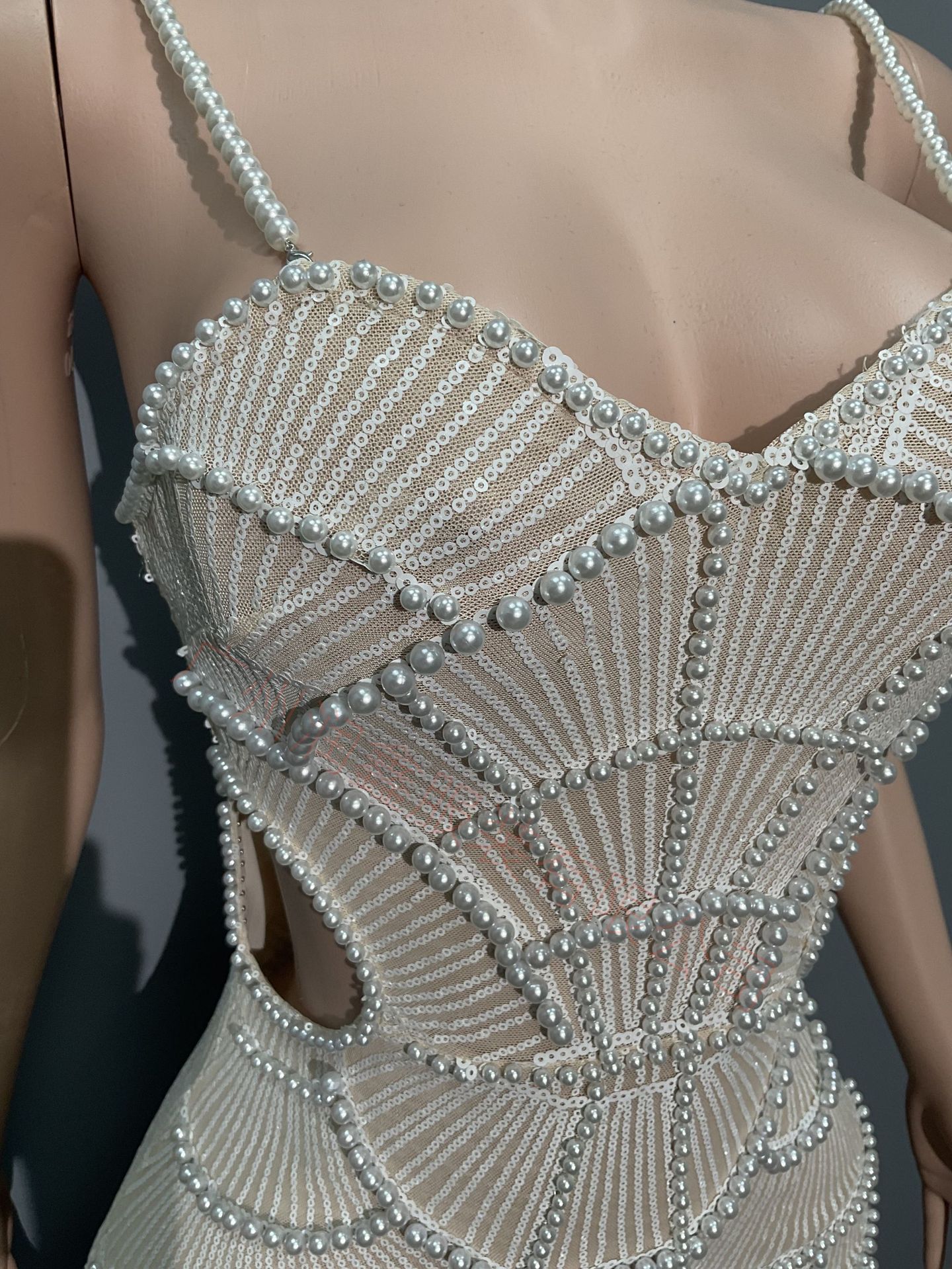 Women Sequin Beaded Hollow Strap Dress