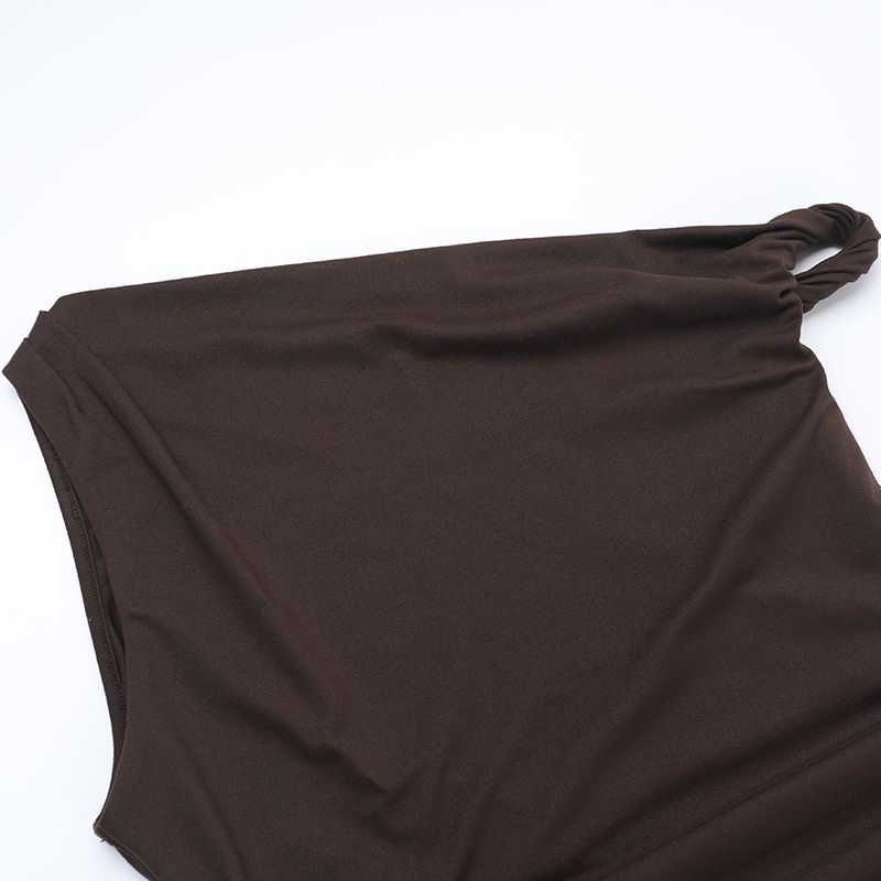 Women Sexy Slash Shoulder Slit Sleeve Solid Dress