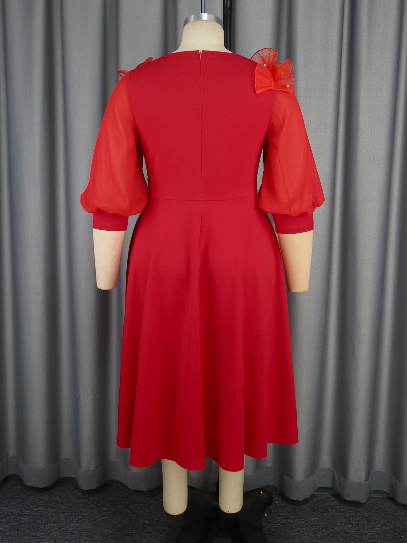 Women African Party Lantern Sleeve Ruffle Edge Beaded Dress