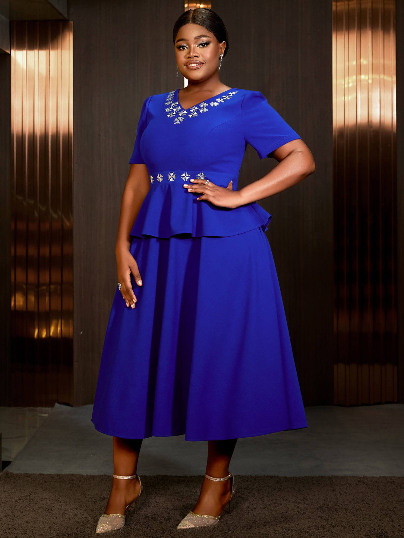 Women V-Neck High Waist Ruffle Dress