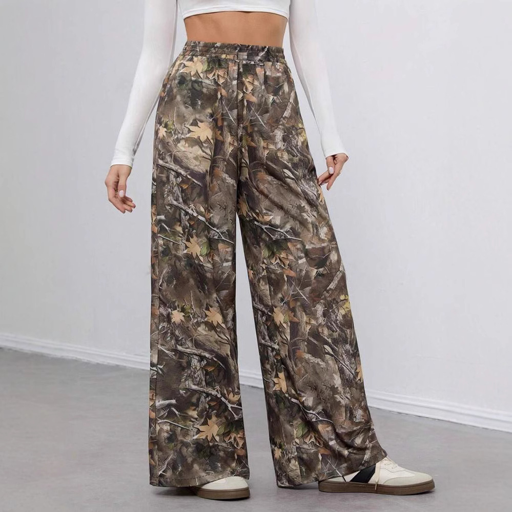 Women casual printed wide leg pants