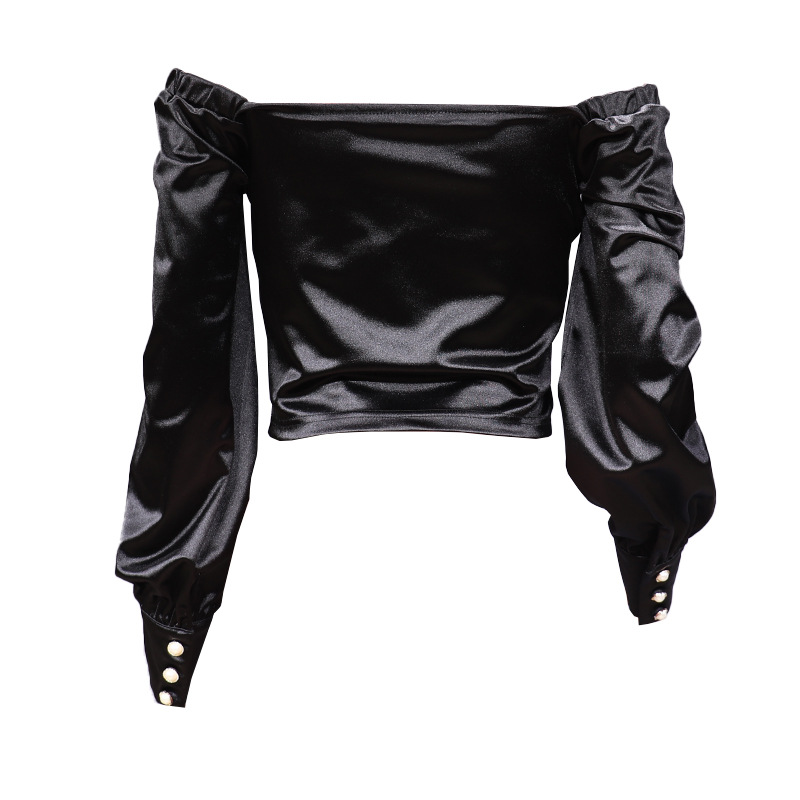 Women's Solid Color Chic Sexy Off-Shoulder Long Sleeve Satin Top