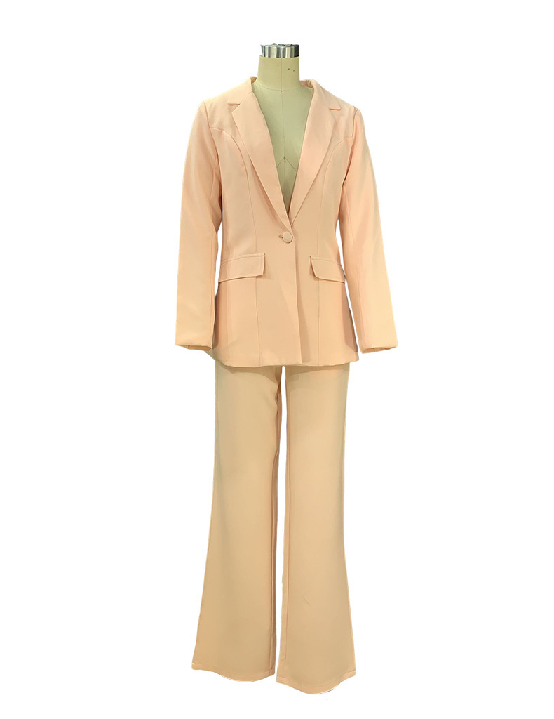 Spring Women's Fashion Chic Long Sleeve Blazer With Straight Pants Set