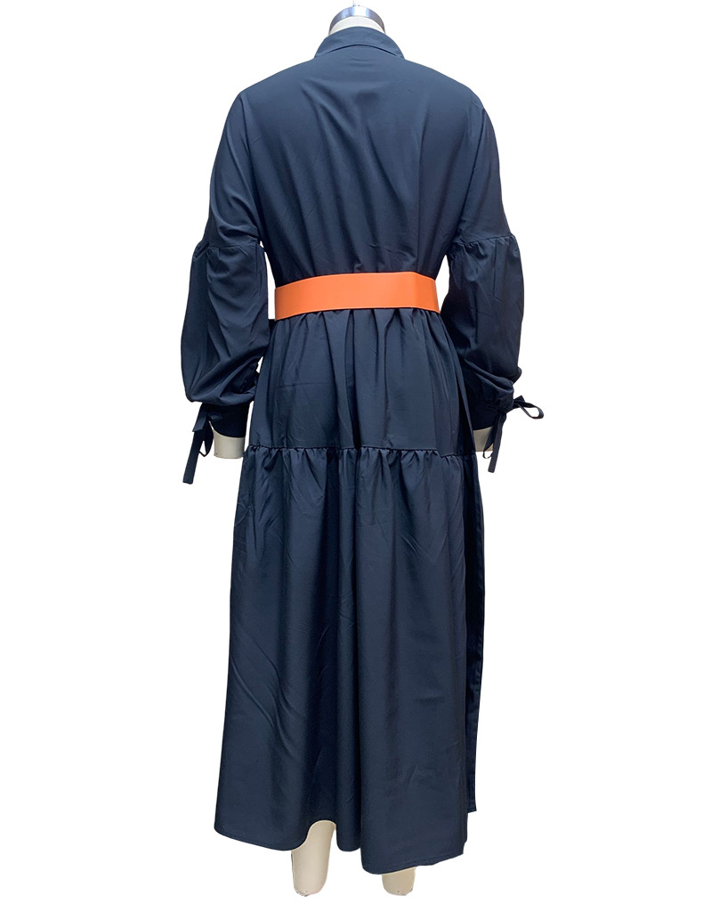 Spring Women's Fashion Chic Turndown Collar Long Sleeve Casual Midi Dress