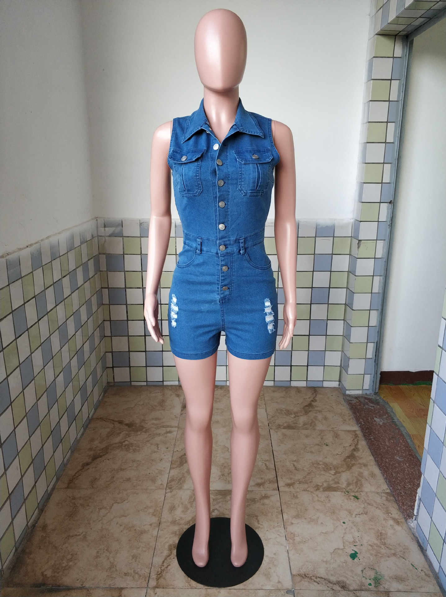 Women casual ripped sexy denim romper