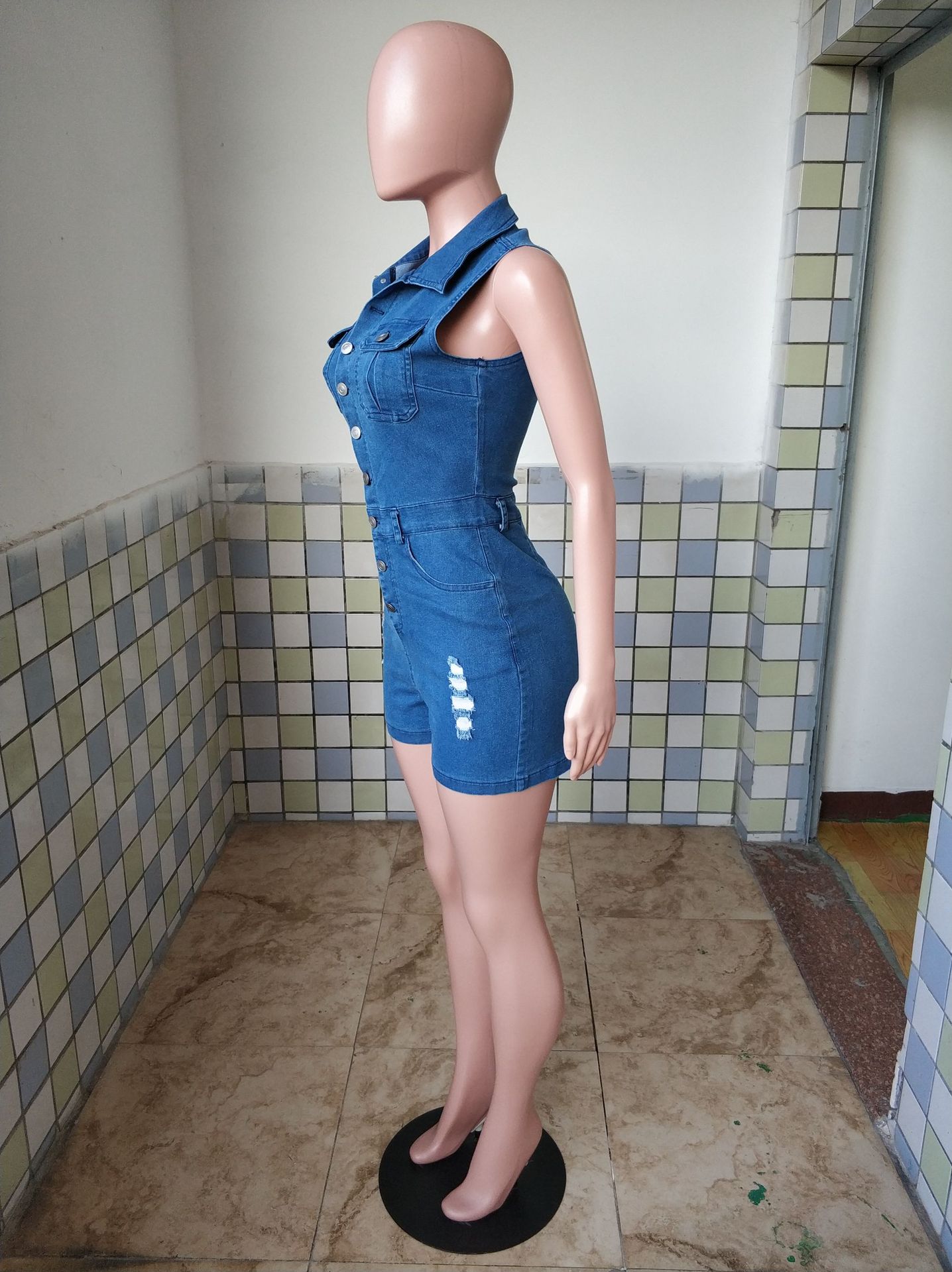 Women casual ripped sexy denim romper