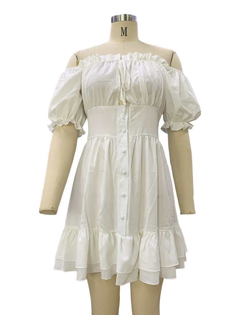 Women Summer Short Sleeve Off Shoulder Lace-up Dress