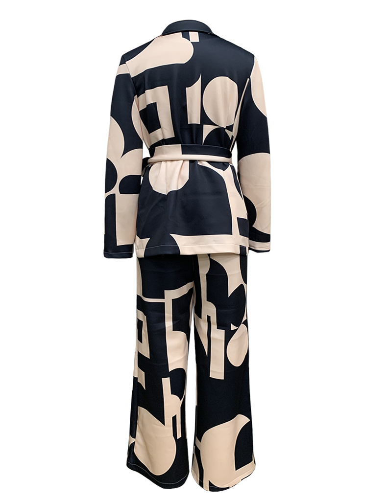 Spring Autumn Women's Fashion Print Turndown Collar Blazer With Tight Pants Set