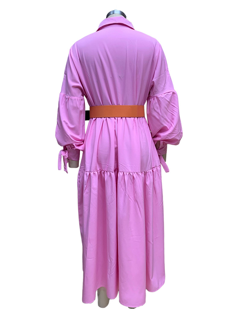 Spring Women's Fashion Chic Turndown Collar Long Sleeve Casual Midi Dress