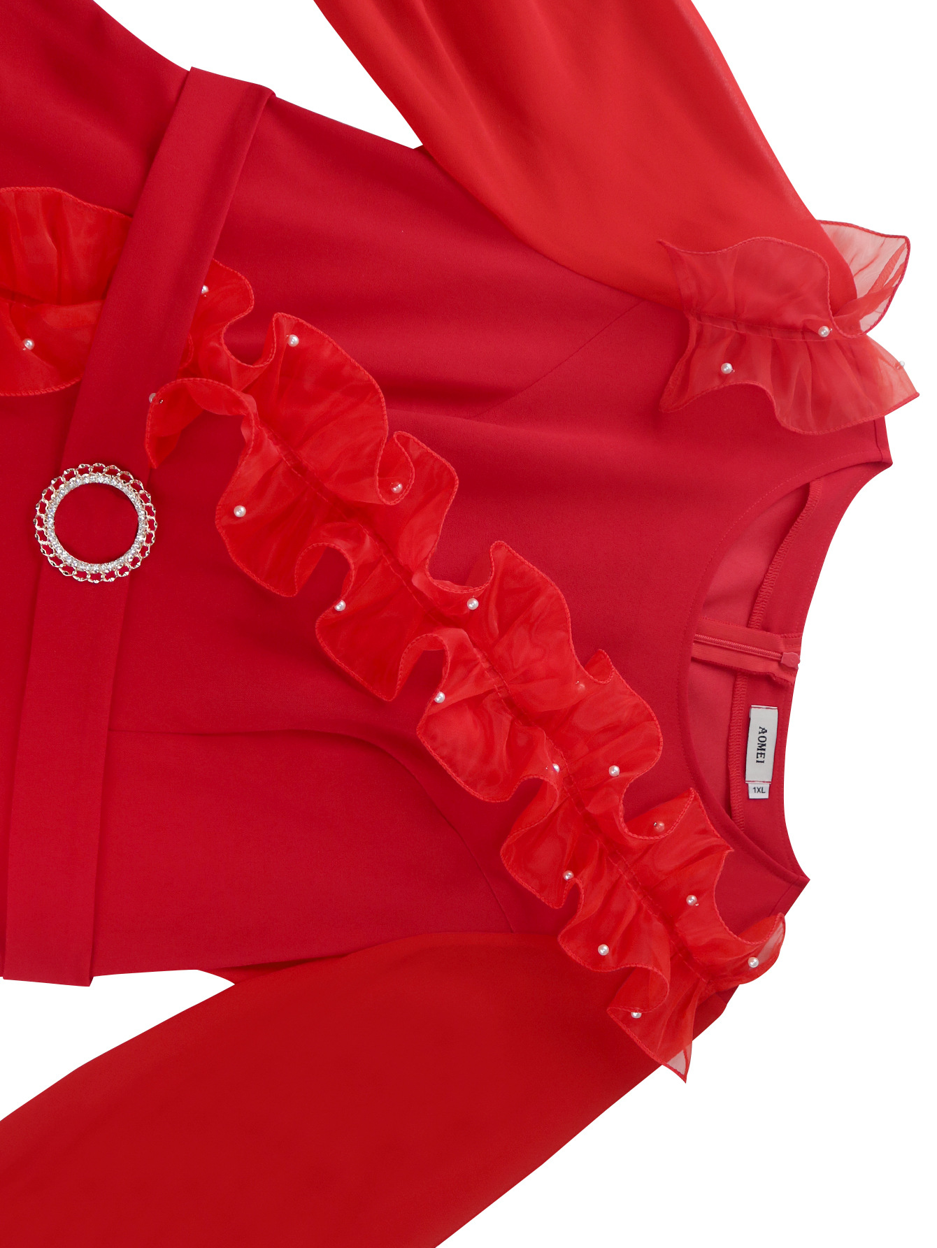 Women African Party Lantern Sleeve Ruffle Edge Beaded Dress