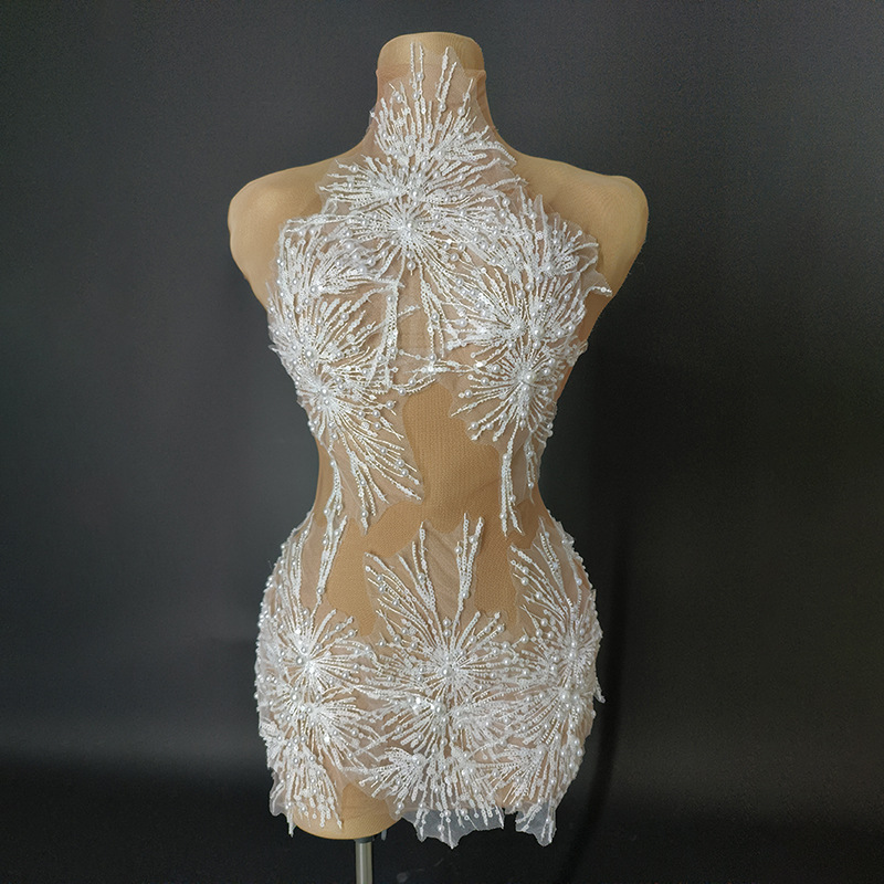 Fashion Halter Neck Strap Mini Dress Nude See-Through Sexy Party Dress