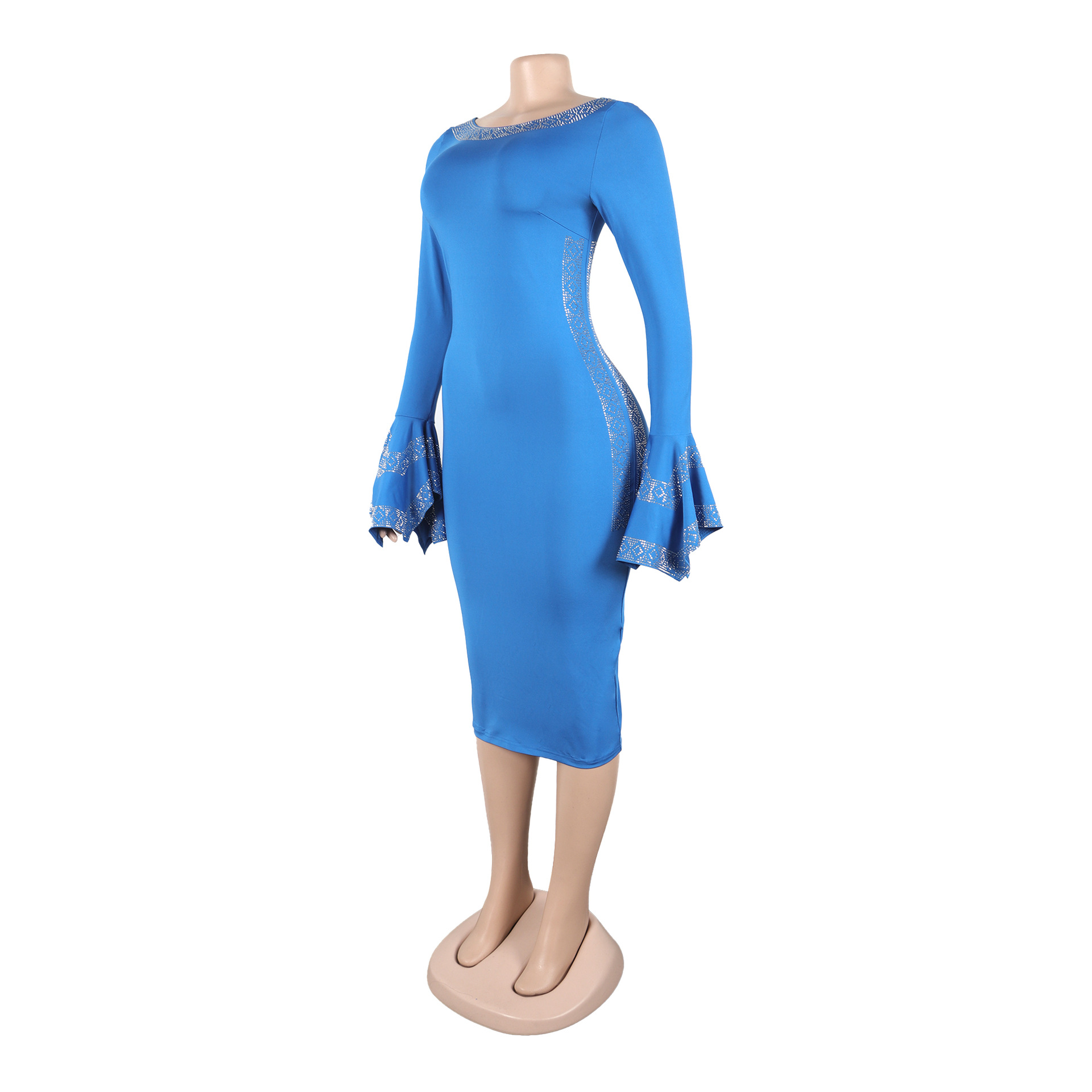 Women Sexy Beaded Stetchy Backless Slit Bodycon Dress