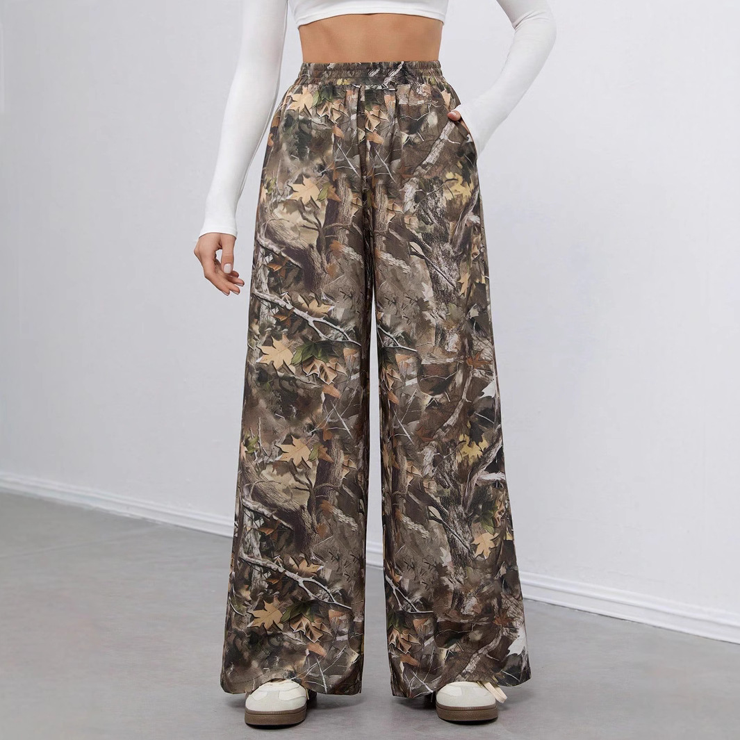 Women casual printed wide leg pants