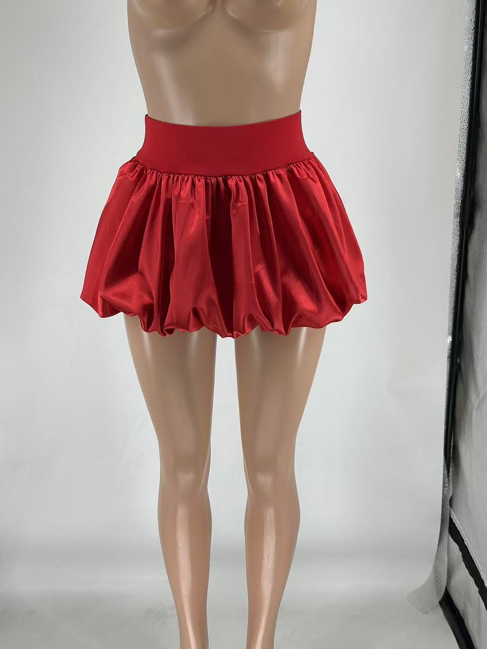 Women Glitter Mini Pleated Solid Bubble Skirt