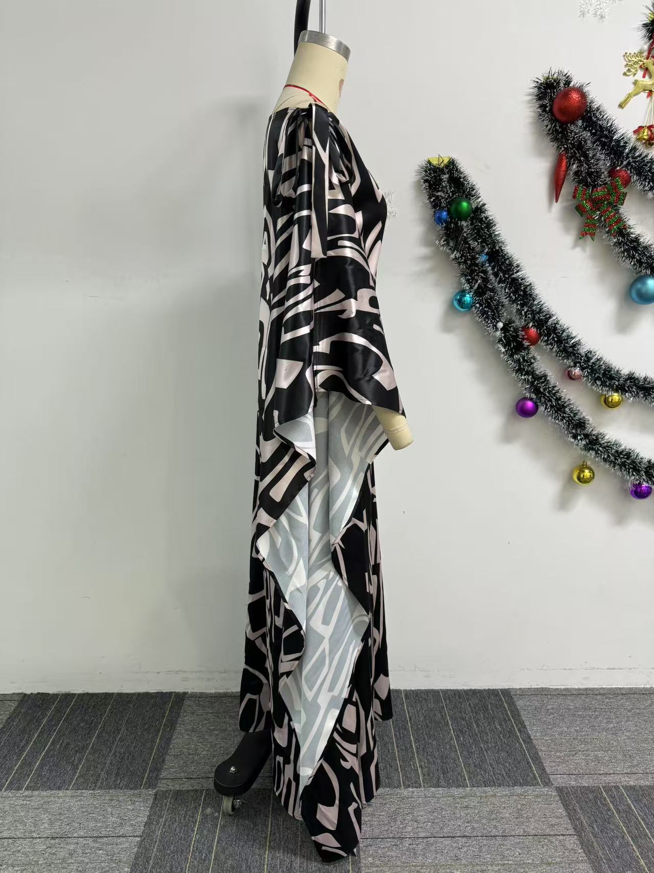 Women Print Lace-Up Slash Shoulder Dress