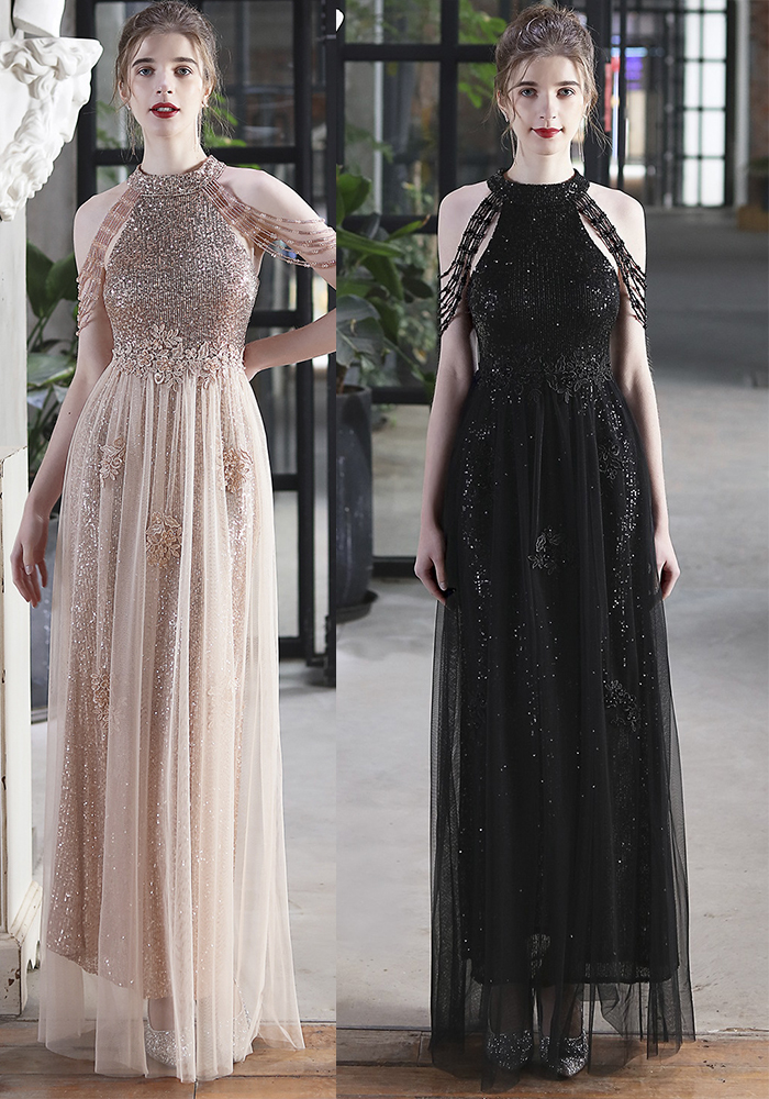 Luxury Sequin Mesh Brides Dress Elegant Formal Party Evening Gown