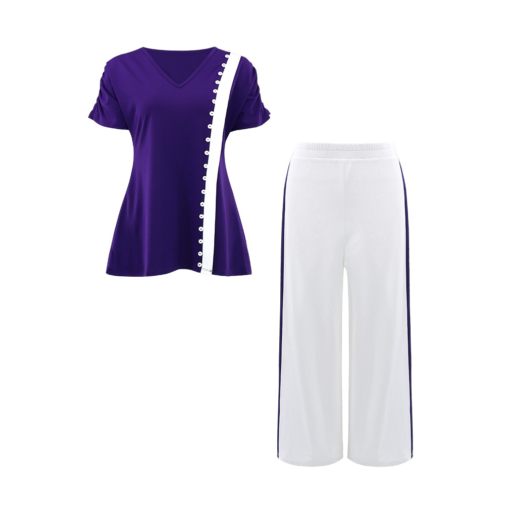 Women Casual Slit Top and High Waist PantsTwo Piece Set