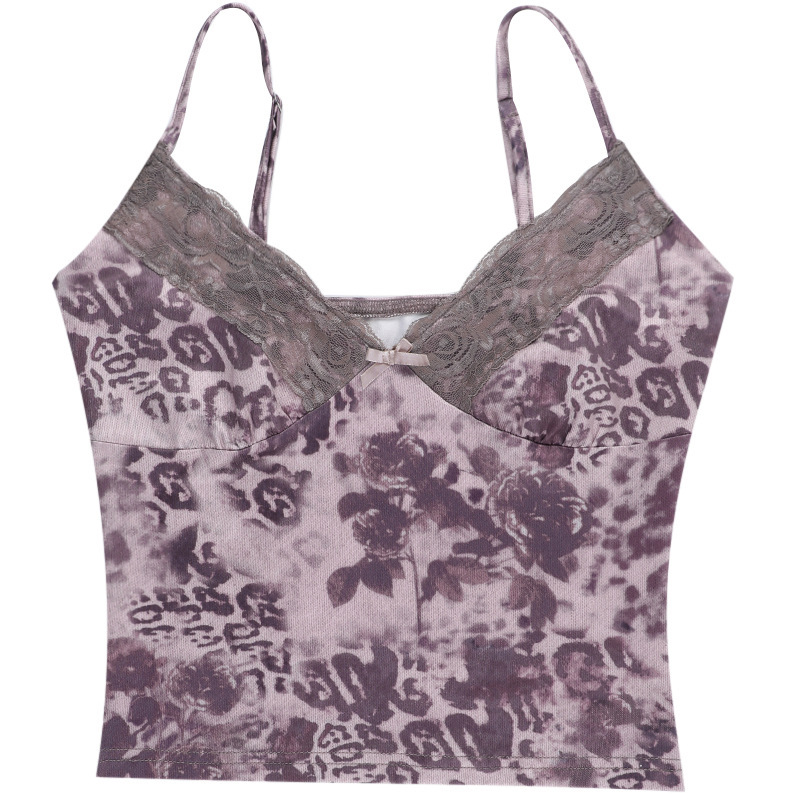 Women Sexy Summer Lace Print Strap Top