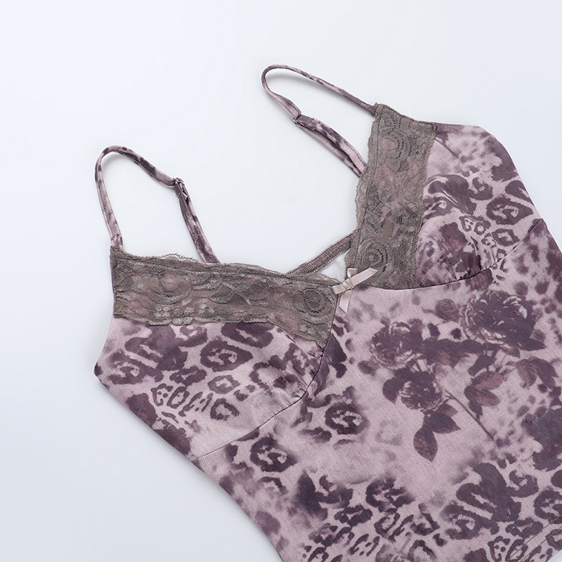 Women Sexy Summer Lace Print Strap Top