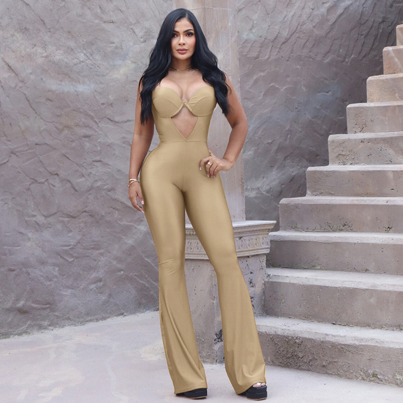 Spring Summer Tight-Fitting High-Waist Flared Jumpsuit For Women
