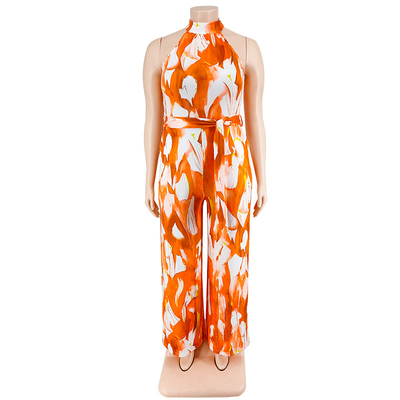 Plus Size Women Holidays Casual Print Jumpsuit