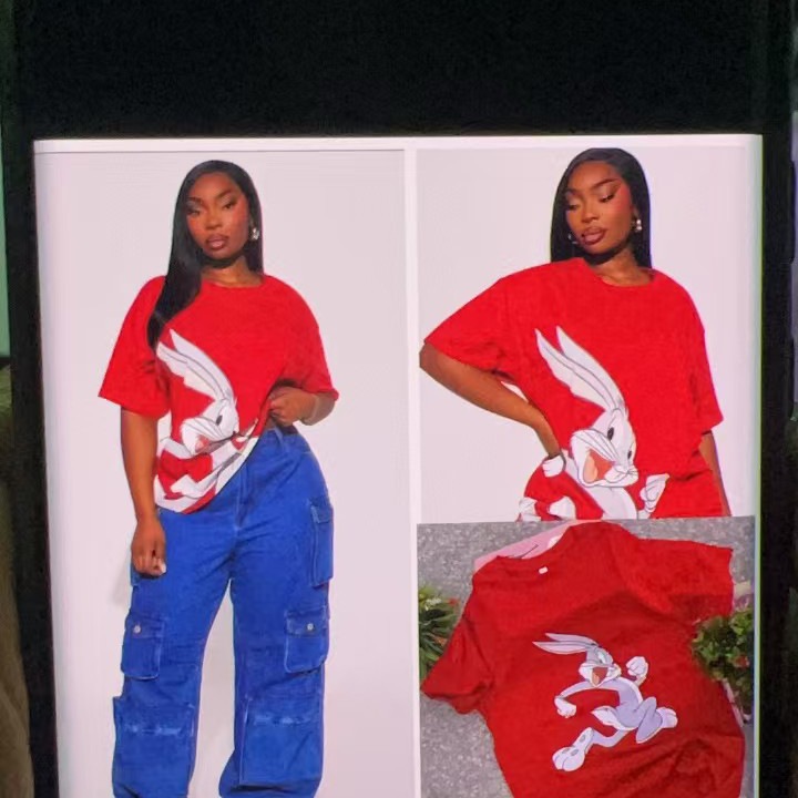 Women American straight shoulder short-sleeved T-shirt summer half-sleeved top