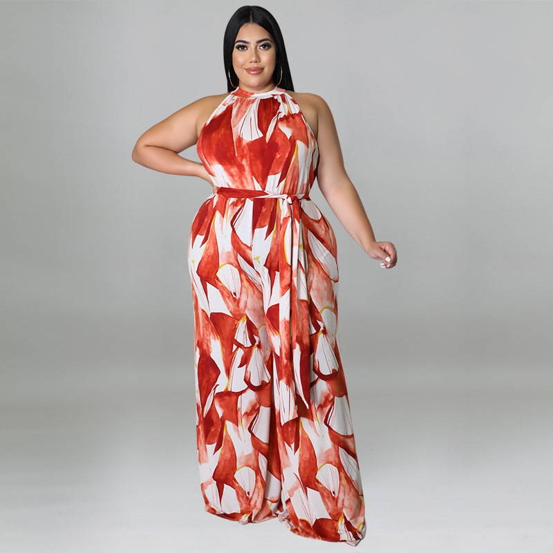 Plus Size Women Holidays Casual Print Jumpsuit