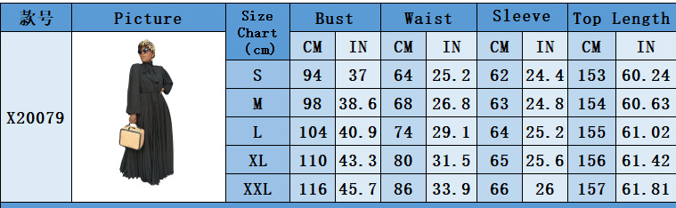 Women Long Sleeve Pleated Black Dress