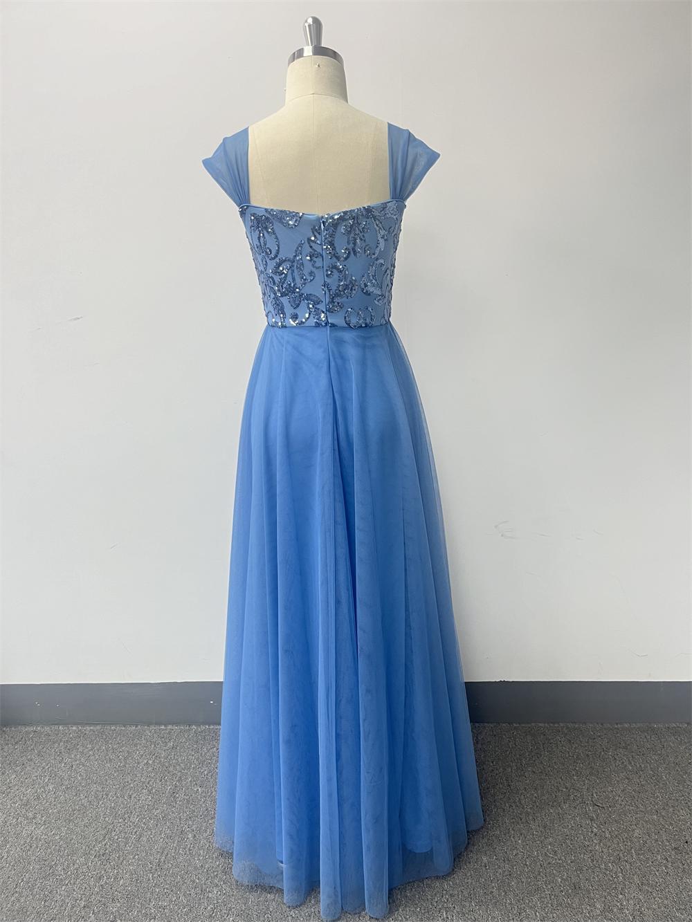 Women embroidered mesh v-neck backless evening dress